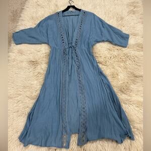 LOVE TREE paradise kimono / Duster / Beach Coverup in blue Size Medium